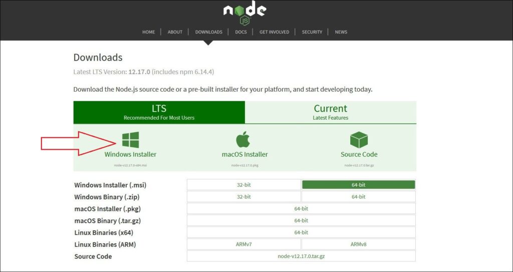 node js download for windows 10 64 bit