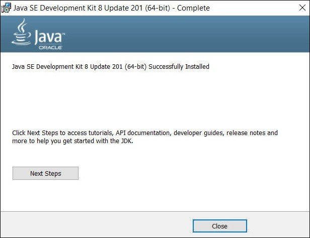 Java Install Success Screen